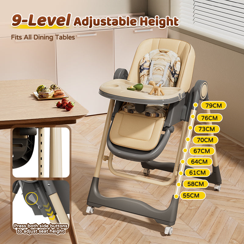 Kiumo Upgrade Baru Kursi Tinggi Bayi Lipat 6-in-1 dengan Fungsi Ayun Cocok untuk Bayi Usia 0-6 Tahun Kursi Makan Multifungsi yang Dapat Diatur