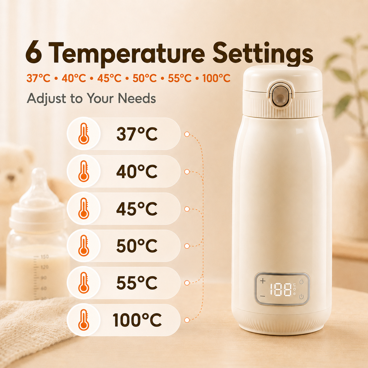KIUMO Baby Milk Cup 3 Minutes Fast Heating Portable
