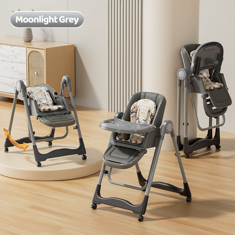 Kiumo New Upgrade 6 In 1 Foldable Baby High Chair With Rocking Suitable For 0-6 Y Baby Adjustable Multifunctional Dining Chair